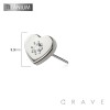IMPLANT GRADE TITANIUM THREADLESS PUSH IN CLEAR CENTER CZ HEART TOP PART